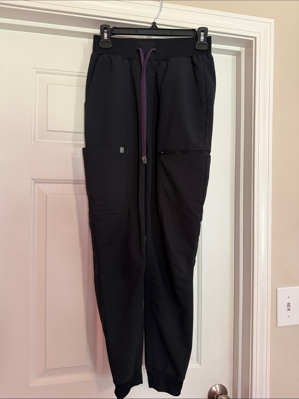Women’s Black Jogger scrubs with Purple Drawstring